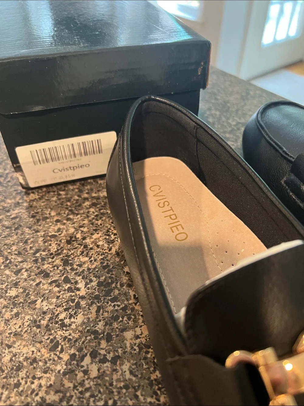 Black Loafers with Gold Chain Detail